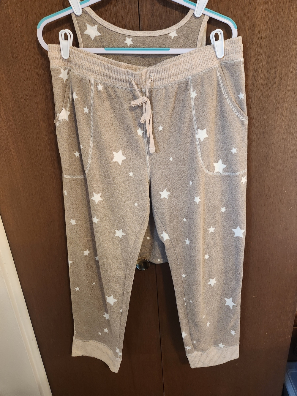 Women's Beige Star Print Tank & Jogger Sleep Set - Picture 3 of 3